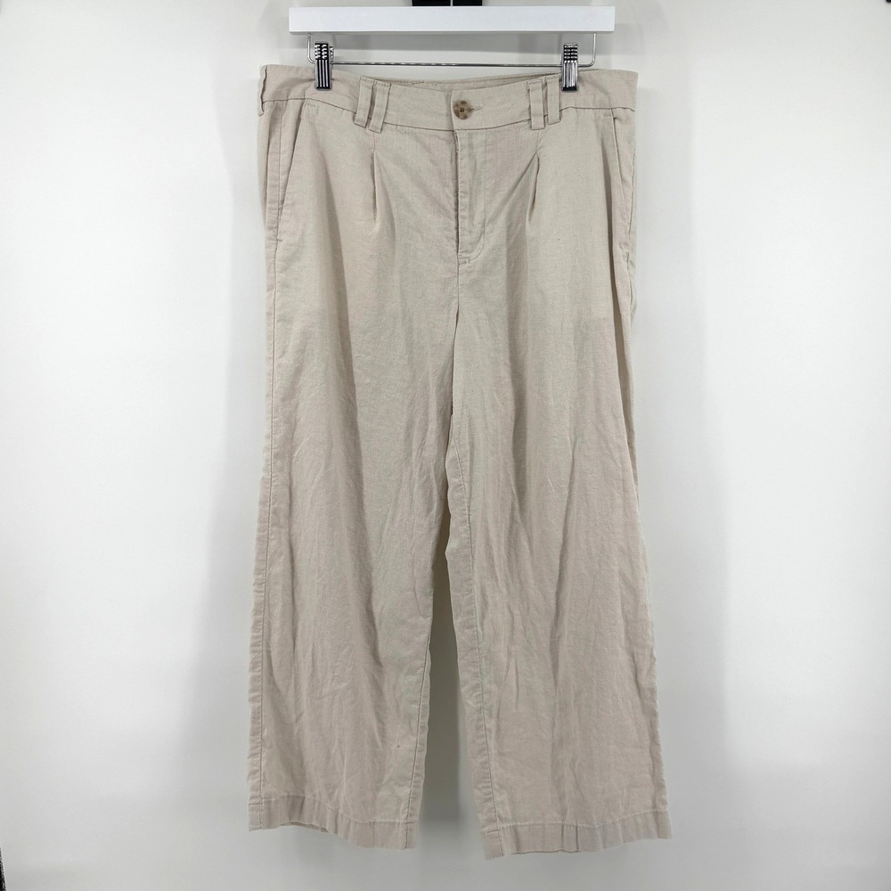 American Eagle Trousers Linen Blend 8 Beige Womens Wide Leg Summer Casual Boho